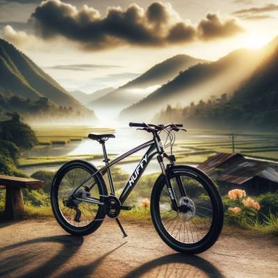 Huffy bicycle parked outdoors with a scenic natural backdrop, highlighting its sleek design and build quality, relevant to the article's focus on Huffy bike brand.