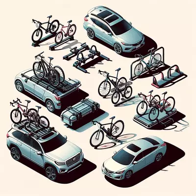 Variety of bike racks for cars, including hitch-mounted, roof-mounted, and trunk-mounted options for cycling enthusiasts.